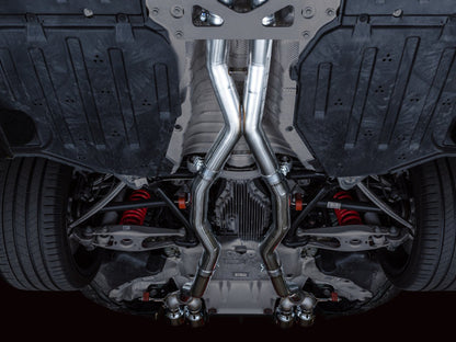 awe tuning track edition cat-back exhaust for bmw g8x m3/m4 - chrome silver tips bmw m3 m4 g80 g82 g8x iconic garage