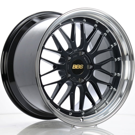 bbs lm 20x11 et24 5x112 black w blue metallic flake diamond cut lip